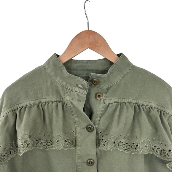 The Great eyelet army utility military jacket ruffle cropped olive green XS/0 - Picture 10 of 17